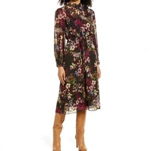 NWT Julia Jordan Floral Long Sleeve A-line Dress Black Multi Size 4
